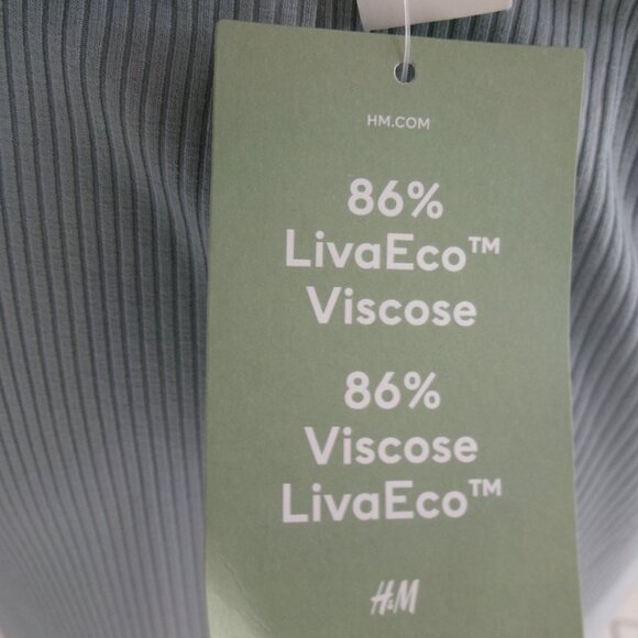 New H&M Ribbed Open Twist Back Sleeveless Midi Dress Soft Stretchy Grey Blue L - Picture 10 of 11